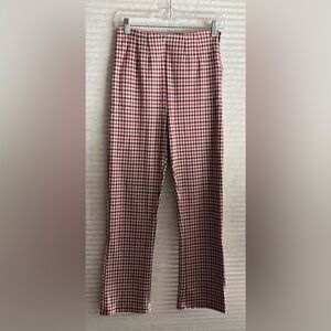 FREE PEOPLE Women Blue Red Houndstooth High Rise Wide Leg Pants Size 4 Waist 26